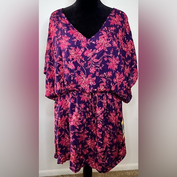 Land’s End NWT tropical floral cinch waist swim beach cover up size large - Picture 3 of 10